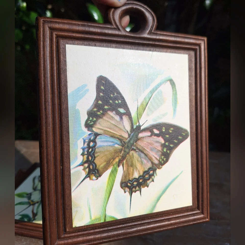 Vintage Wooden Wall Hanging Butterfly Decor Set of 4 Wood Watercolor Prints